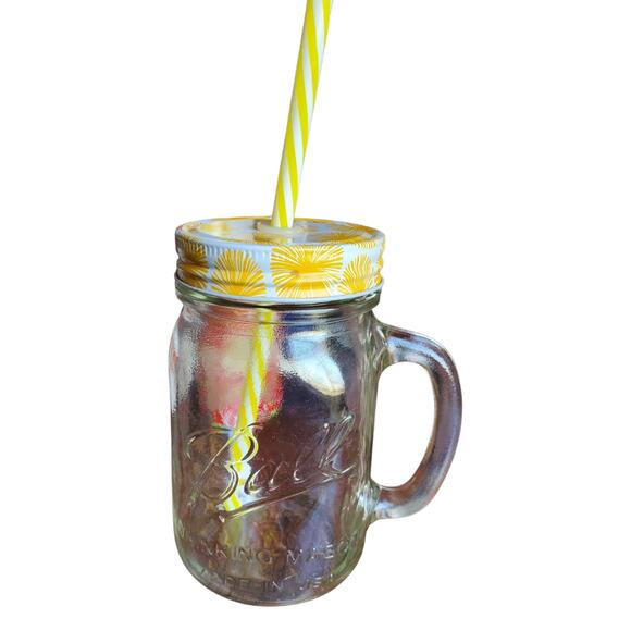 Vintage Ball Mason Jar Drinking Mug with Handle and Straw - Picture 1 of 1